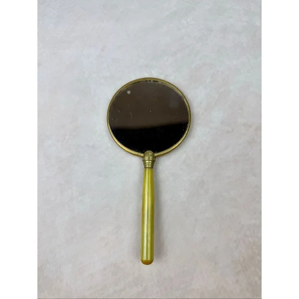 Antique Art Deco Butterscotch Bakelite Hand Mirror 1930s Vanity, Tested
